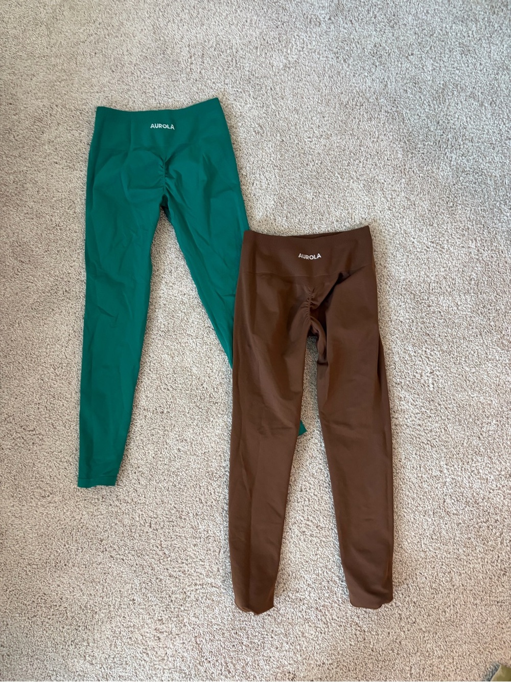 SET OF 2- Brown and Teal Green Aurora Butt Scrunch Leggings bundle